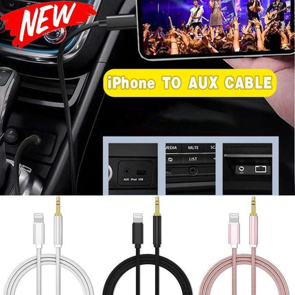 Lightning to 3.5mm Aux Audio Cable Adapter for Car Speaker Headphone Sound System - Pink.