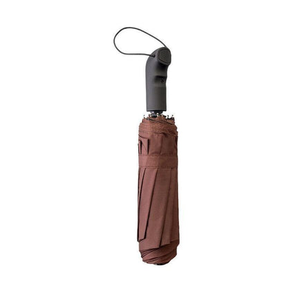 Automatic Umbrella Auto Open Close Compact Folding Anti Rain Windproof 10Ribs Au - Brown.