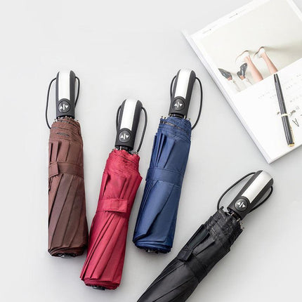 Automatic Umbrella Auto Open Close Compact Folding Anti Rain Windproof 10Ribs Au - Wine Red.