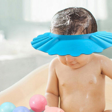 Adjustable Shampoo Shield Bath Hat with Ear Cover for Hair Washing Protection - Blue.