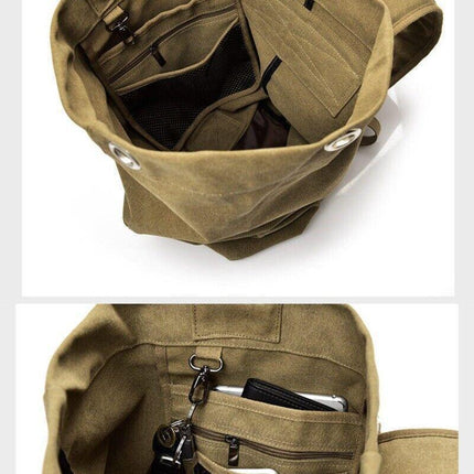 Large Capacity Travel Backpack for Men Outdoor Sports Bag Canvas Rucksack - Black-Big.