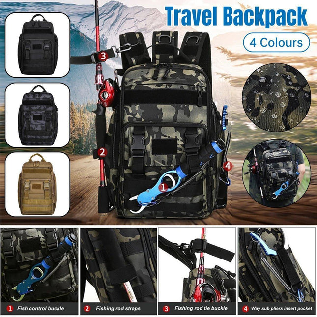 Fishing Tackle Backpack Storage Bag Shoulder Fishing Gear Bags Outdoor Backpack - Night Camouflage.