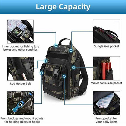 Fishing Tackle Backpack Storage Bag Shoulder Fishing Gear Bags Outdoor Backpack - Night Camouflage.