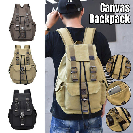 Unisex Retro Rucksack Large Capacity Travel Bag Leisure Backpack Schoolbag - Khaki.