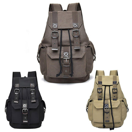 Unisex Retro Rucksack Large Capacity Travel Bag Leisure Backpack Schoolbag - Khaki.