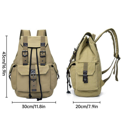 Unisex Retro Rucksack Large Capacity Travel Bag Leisure Backpack Schoolbag - Khaki.