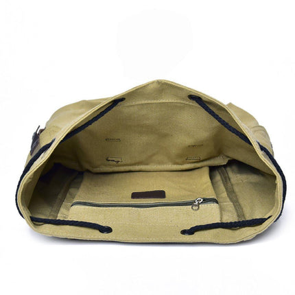 Unisex Retro Rucksack Large Capacity Travel Bag Leisure Backpack Schoolbag - Khaki.