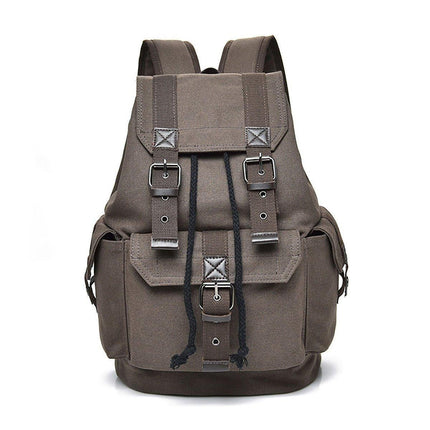 Unisex Retro Rucksack Large Capacity Travel Bag Leisure Backpack Schoolbag - Khaki.