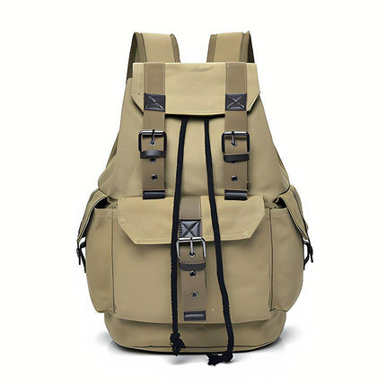 Unisex Retro Rucksack Large Capacity Travel Bag Leisure Backpack Schoolbag - Khaki.