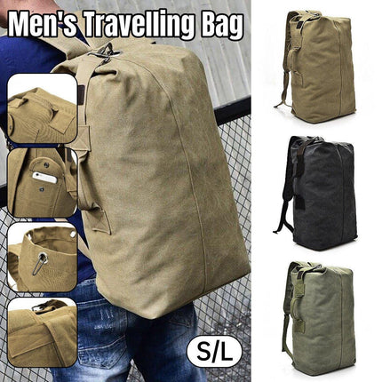 Large Capacity Travel Backpack for Men Outdoor Sports Bag Canvas Rucksack - Khaki-Small.