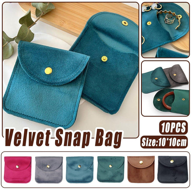 10pcs Velvet Jewelry Pouch Button Closure Thick Soft Ring Necklace Storage Bag - Grey.