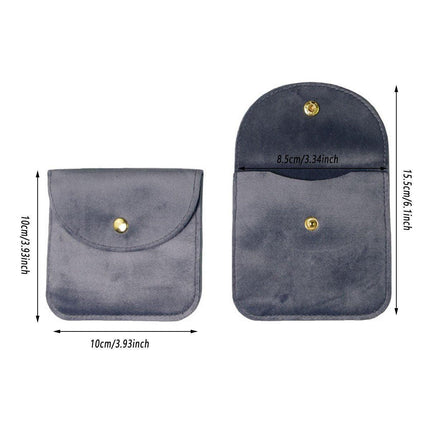10pcs Velvet Jewelry Pouch Button Closure Thick Soft Ring Necklace Storage Bag - Rose Red.