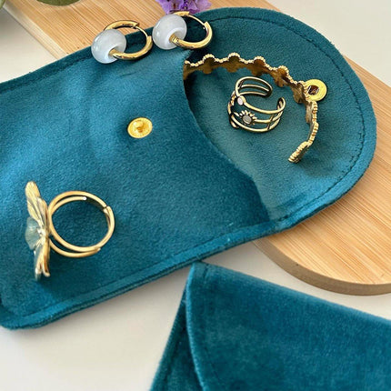 10pcs Velvet Jewelry Pouch Button Closure Thick Soft Ring Necklace Storage Bag - Rose Red.