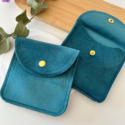 10pcs Velvet Jewelry Pouch Button Closure Thick Soft Ring Necklace Storage Bag - Rose Red.