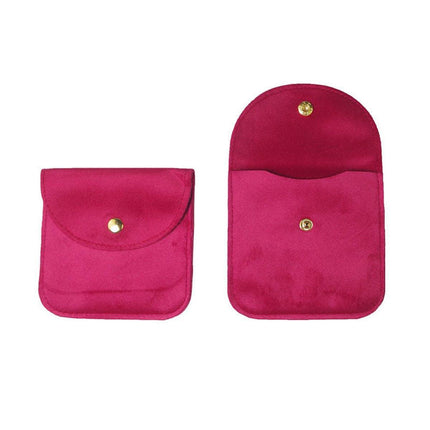 10pcs Velvet Jewelry Pouch Button Closure Thick Soft Ring Necklace Storage Bag - Rose Red.