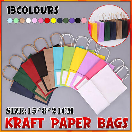 20pcs Small Kraft Paper Gift Bags with Handles for Shopping Party Favour - Blue.