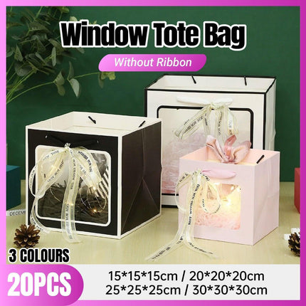 20PCS Open Window for Flower Doll Wedding Gift Transparent Square Packaging Bag - Black 30-30-30cm.
