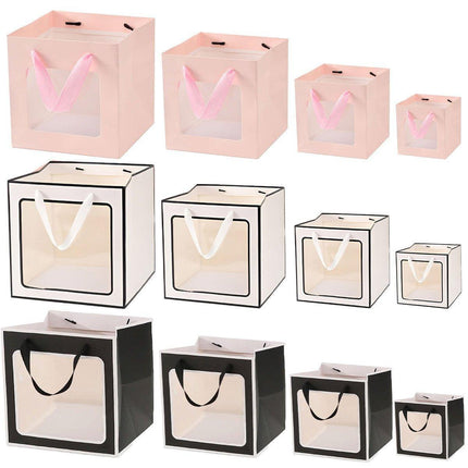 20PCS Open Window for Flower Doll Wedding Gift Transparent Square Packaging Bag - Black 30-30-30cm.