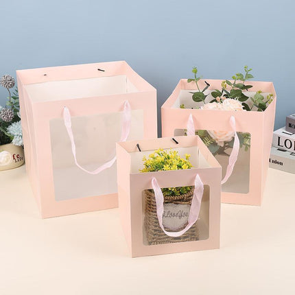 20PCS Open Window for Flower Doll Wedding Gift Transparent Square Packaging Bag - Black 30-30-30cm.