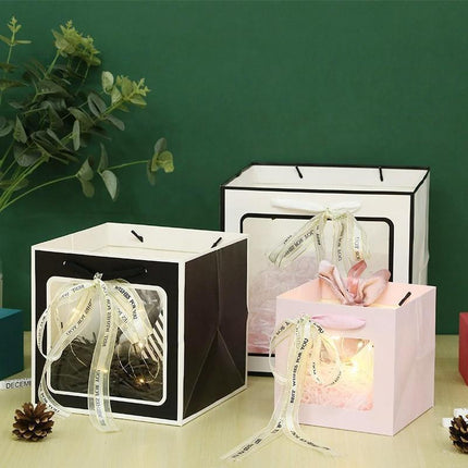 20PCS Open Window for Flower Doll Wedding Gift Transparent Square Packaging Bag - Black 30-30-30cm.