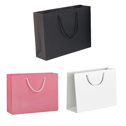 25X Kraft Paper Bags Gift Shopping Bag Carry White Pink Black Bag With Handles - Pink-14-21-7.5.