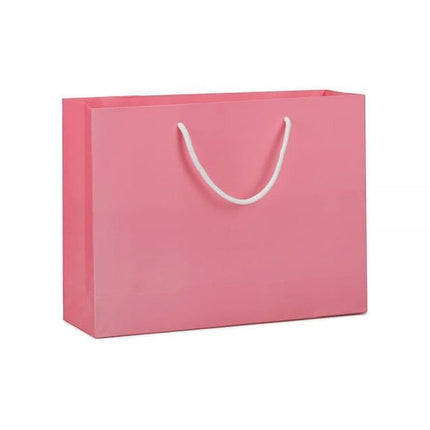 25X Kraft Paper Bags Gift Shopping Bag Carry White Pink Black Bag With Handles - Pink-14-21-7.5.