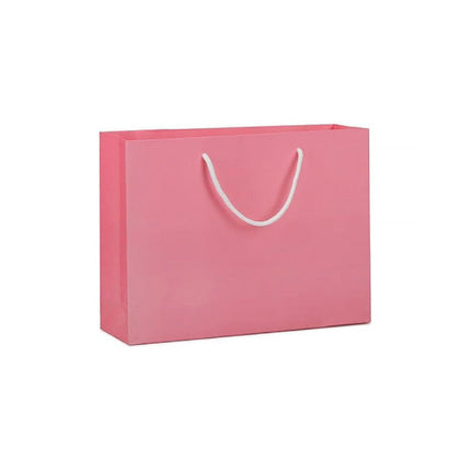 25X Kraft Paper Bags Gift Shopping Bag Carry White Pink Black Bag With Handles - Pink-14-21-7.5.