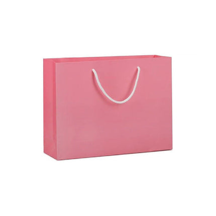 25X Kraft Paper Bags Gift Shopping Bag Carry White Pink Black Bag With Handles - Pink-14-21-7.5.