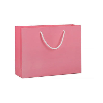25X Kraft Paper Bags Gift Shopping Bag Carry White Pink Black Bag With Handles - Pink-14-21-7.5.
