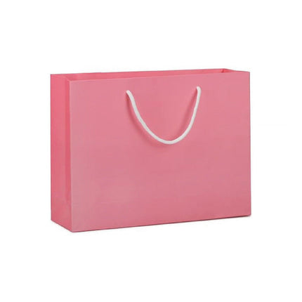 25X Kraft Paper Bags Gift Shopping Bag Carry White Pink Black Bag With Handles - Pink-14-21-7.5.