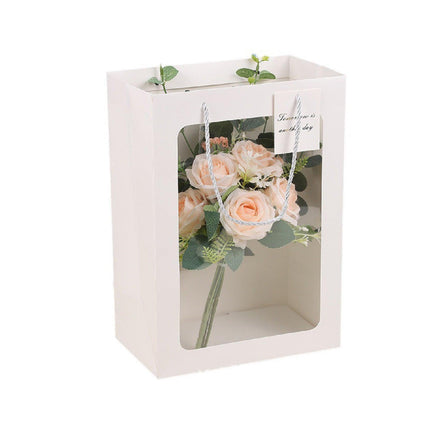 25x Thick Gift Bags with Transparent Window for Valentines Day Bouquets and Gift - Tote-Bag-25pcs-Pink-18-13-25cm.
