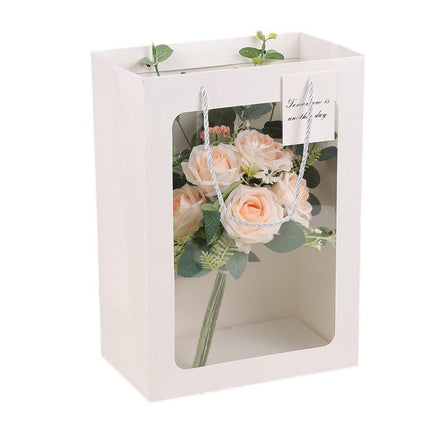 25x Thick Gift Bags with Transparent Window for Valentines Day Bouquets and Gift - Tote-Bag-25pcs-Pink-18-13-25cm.