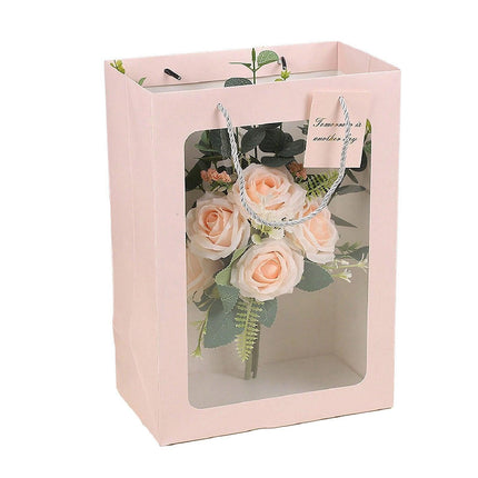 25x Thick Gift Bags with Transparent Window for Valentines Day Bouquets and Gift - Tote-Bag-25pcs-Pink-18-13-25cm.