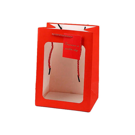 25x Thick Gift Bags with Transparent Window for Valentines Day Bouquets and Gift - Tote-Bag-25pcs-Pink-18-13-25cm.