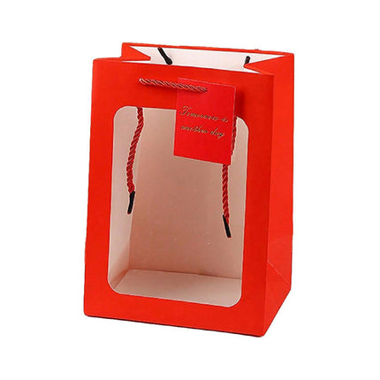 25x Thick Gift Bags with Transparent Window for Valentines Day Bouquets and Gift - Tote-Bag-25pcs-Pink-18-13-25cm.