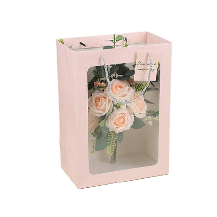 25x Thick Gift Bags with Transparent Window for Valentines Day Bouquets and Gift - Tote-Bag-25pcs-Red-18-13-25cm.