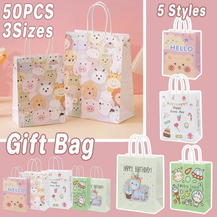50PCS Colourful Kraft Paper Gift Bags Reusable Party Favor Bags for School Events - BDLW-18*9*23cm.