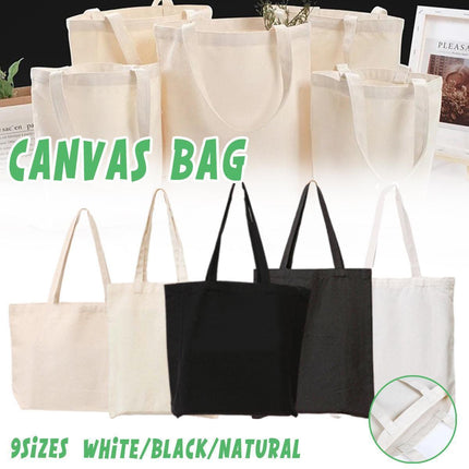 5PCS Canvas Tote Bag Cotton Blank DIY Shopping Shoulder Bags - Black 30*35cm.