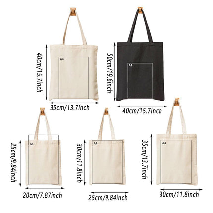 5PCS Canvas Tote Bag Cotton Blank DIY Shopping Shoulder Bags - Black 30*35cm.