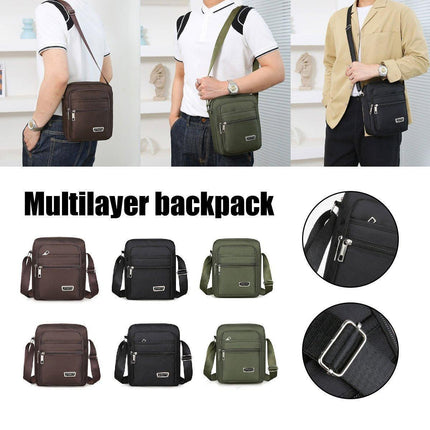 Mens Crossbody Shoulder Bag Travel Messenger Bag Casual Handbag for Boys and Men - Brown-6 zippers.