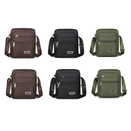 Mens Crossbody Shoulder Bag Travel Messenger Bag Casual Handbag for Boys and Men - Brown-6 zippers.