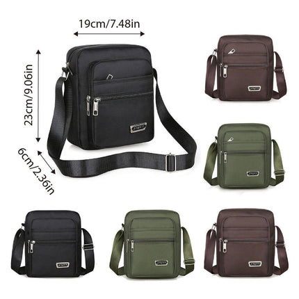 Mens Crossbody Shoulder Bag Travel Messenger Bag Casual Handbag for Boys and Men - Brown-6 zippers.