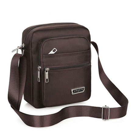 Mens Crossbody Shoulder Bag Travel Messenger Bag Casual Handbag for Boys and Men - Brown-6 zippers.