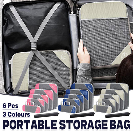 6PCS Compression Packing Cubes Expandable Luggage Storage Bag Travel Packing Bag - Pink.