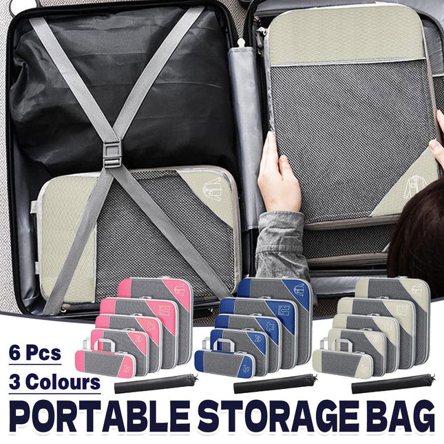6PCS Compression Packing Cubes Expandable Luggage Storage Bag Travel Packing Bag - Pink.