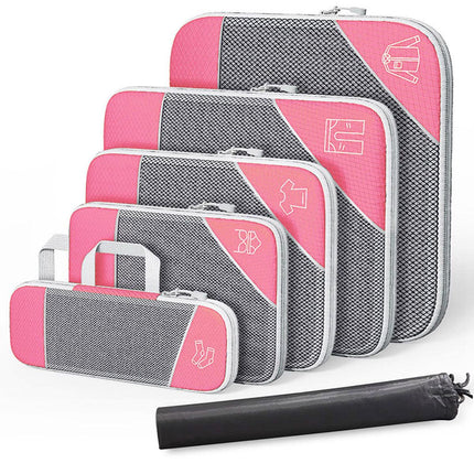 6PCS Compression Packing Cubes Expandable Luggage Storage Bag Travel Packing Bag - Pink.