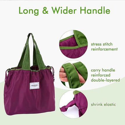 Ultra-Light Foldable Large Capacity Portable Shopping Bag with Drawstring Mouth - Black - L.