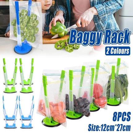 8PCS Kitchen Bag Holder Stand Plastic Storage Rack Food Storage Bag Organizer.