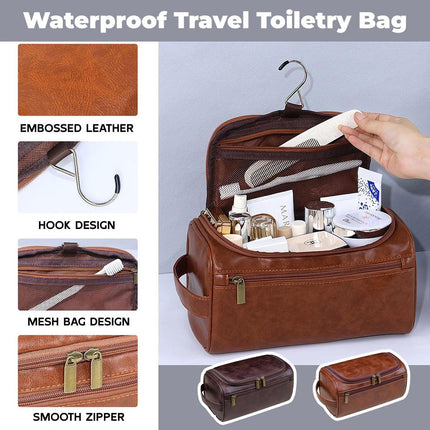 Large Capacity Waterproof Travel Toiletry Bag Cosmetic Organizer Multifunctional - Red Brown.