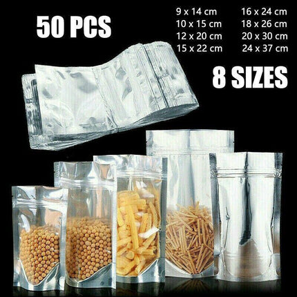 Clear Aluminum Foil Mylar Stand Up Retail Bags Zip Lock Pouches Pouch Packaging - 9*14+3CM-50PCS.